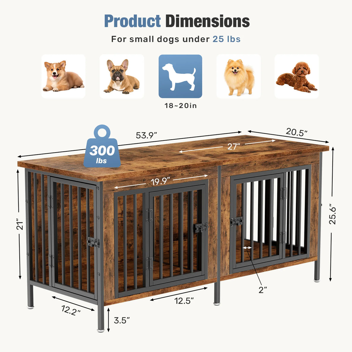 JHK Wooden Double Door Dog Kennel With Divider Furniture