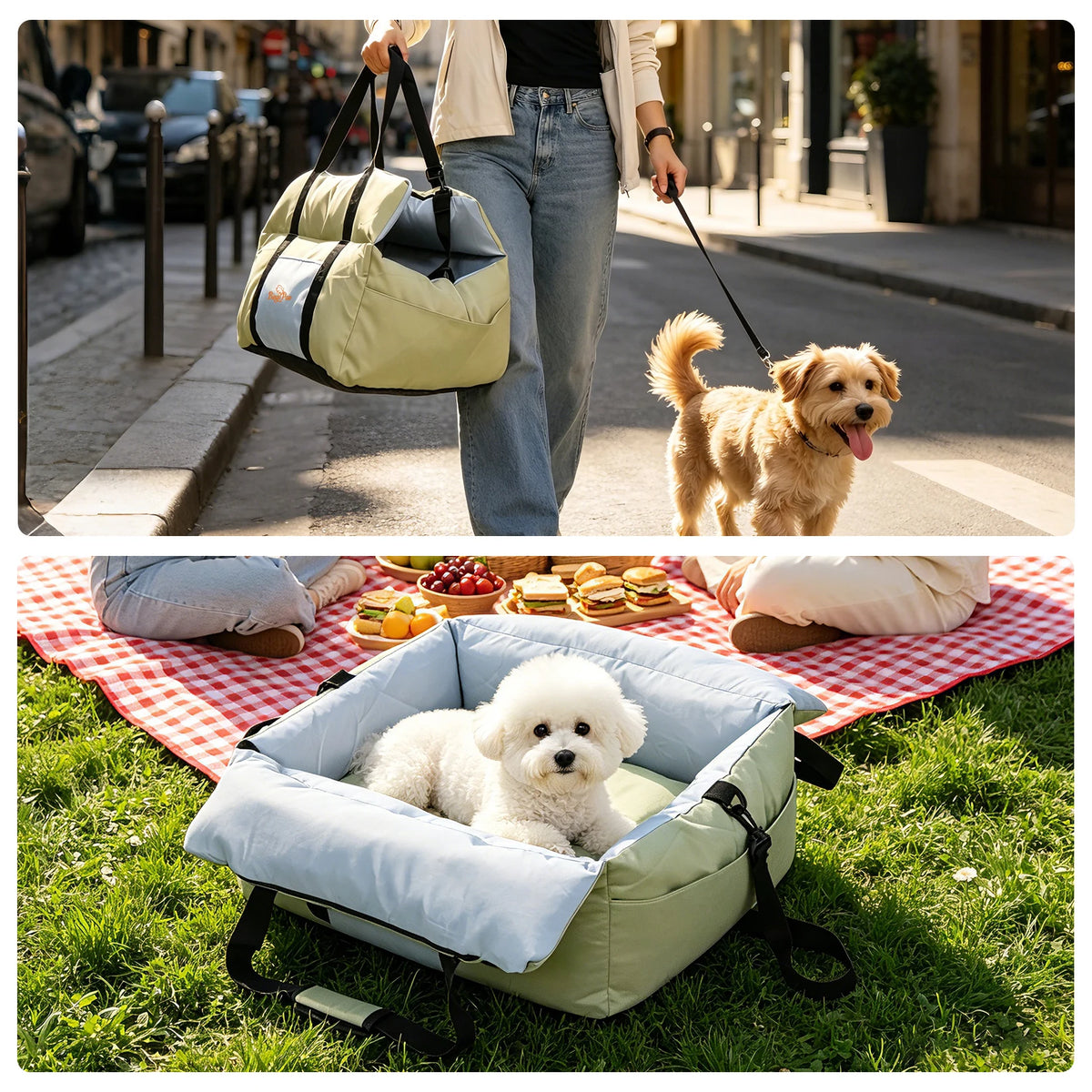BORWART Portable Dog Car Booster Seat With Safety Belt Washable Cover