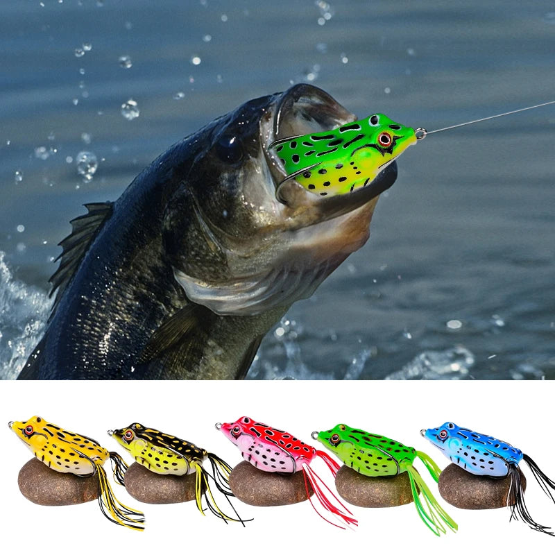 Topwater Frog Soft Plastic Fishing Lures With Treble Hooks