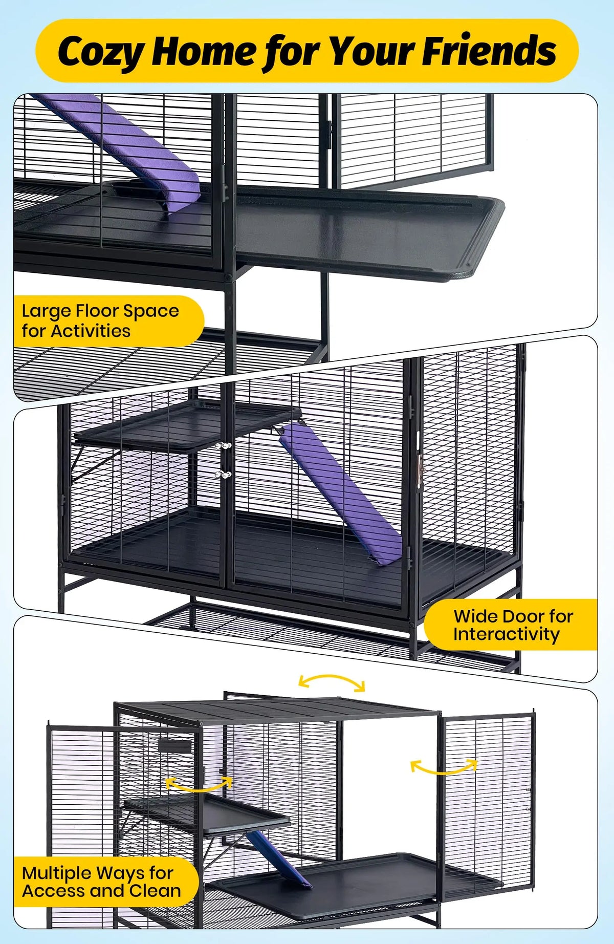 HiMISS Small Animal Cage with Removable Ramp and Tray