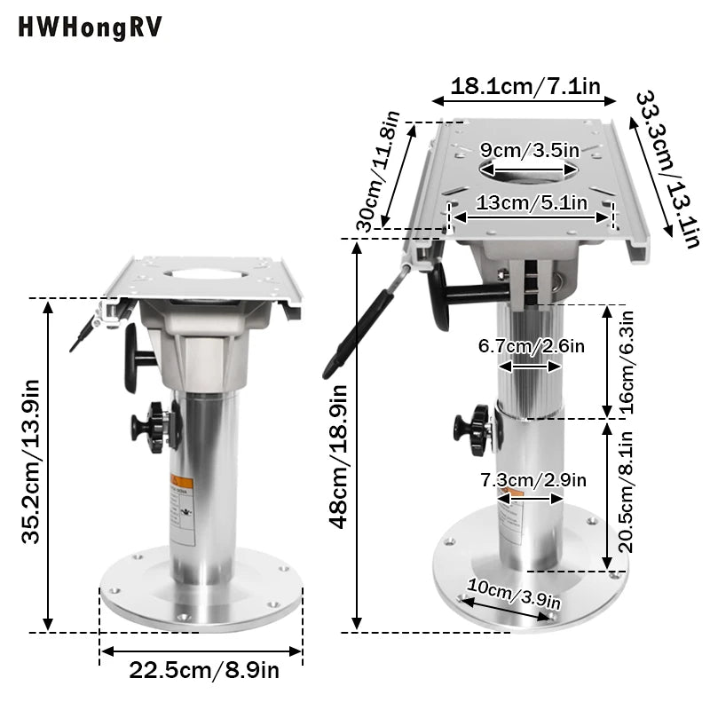 Aluminum Adjustable Height Locking Boat Seat Pedestal Mount
