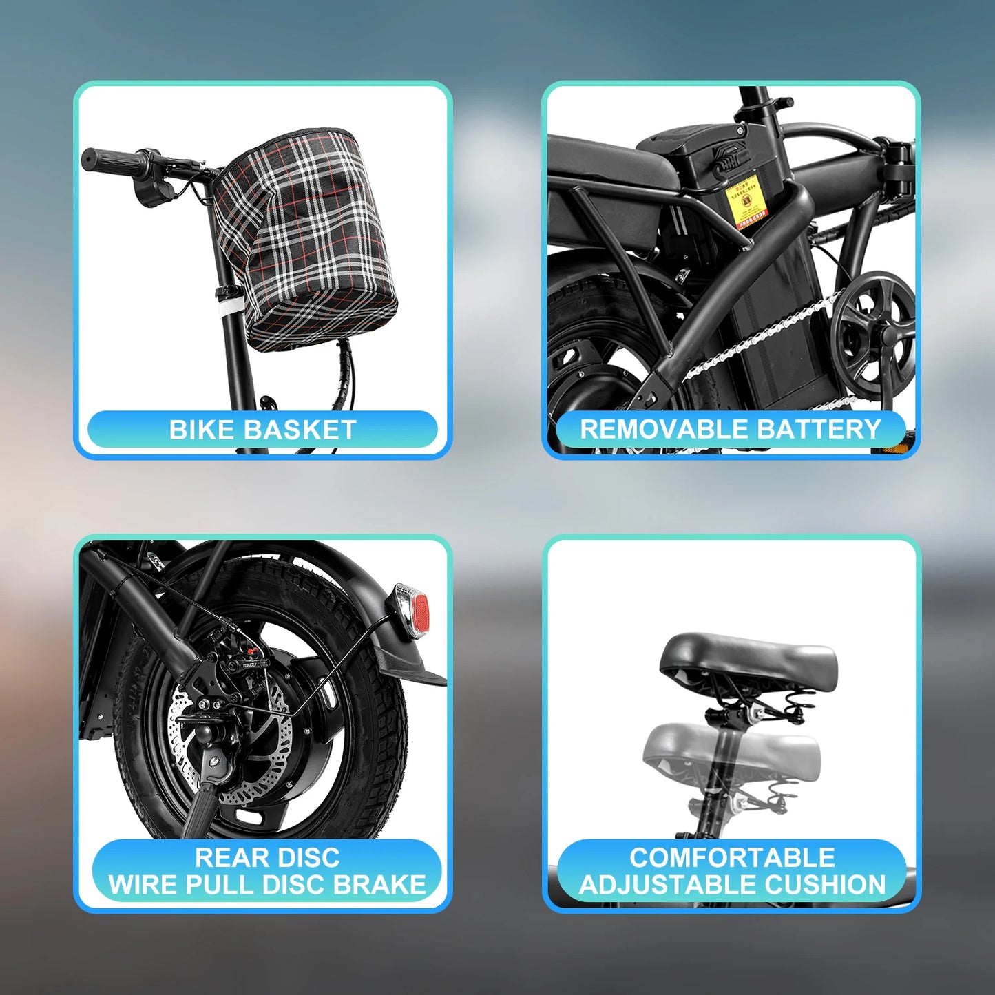 T5 Foldable Electric Bike 48V Peak Power Dual Disc Brakes