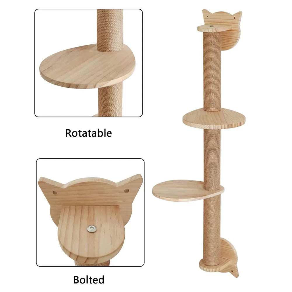 Wall Mounted Cat Tree With Sisal Scratching Posts And Hammock