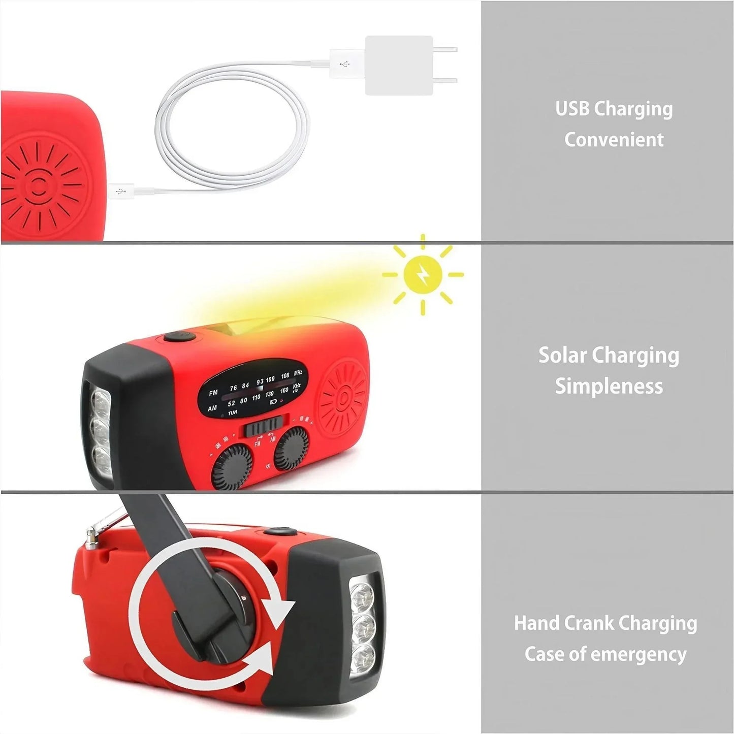 Hand Crank Emergency Radio With Solar Charging Led Flashlight