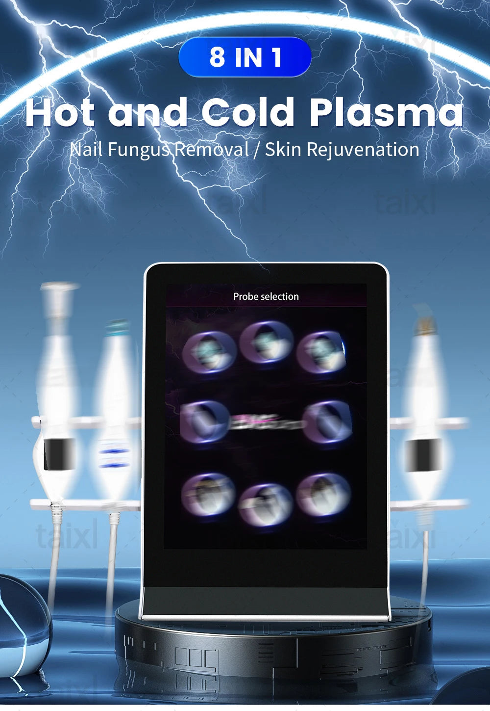Cold Hot Plasma 8in1 Facial Machine Diamond Stamp Ozone Skin Rejuvenation Anti-Aging Acne Treatment RF Lifting Beauty Equipment