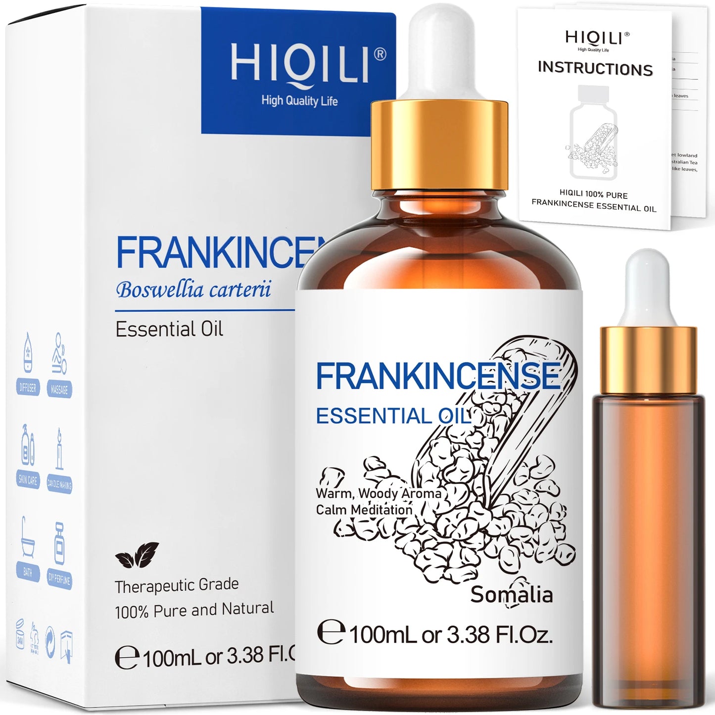 HIQILI Frankincense Essential Oil Pure Boswellia Carterii Aromatherapy Diffuser
