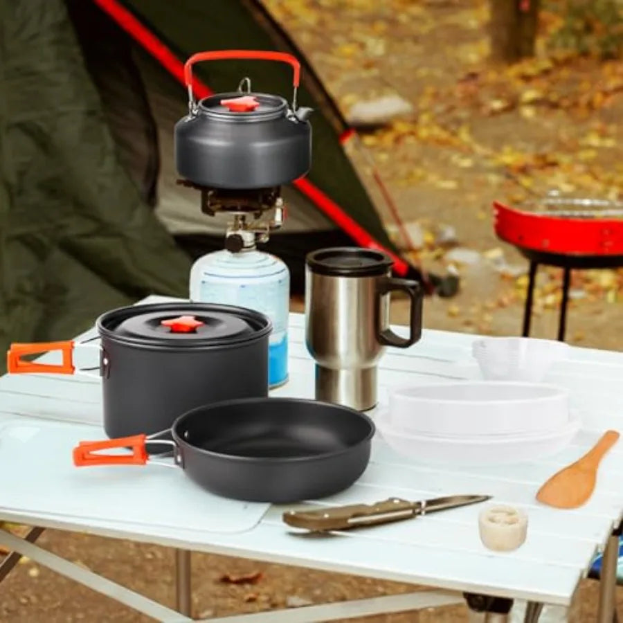 Camping Cookware Set Nonstick Lightweight Stackable Pots Pans Bowls