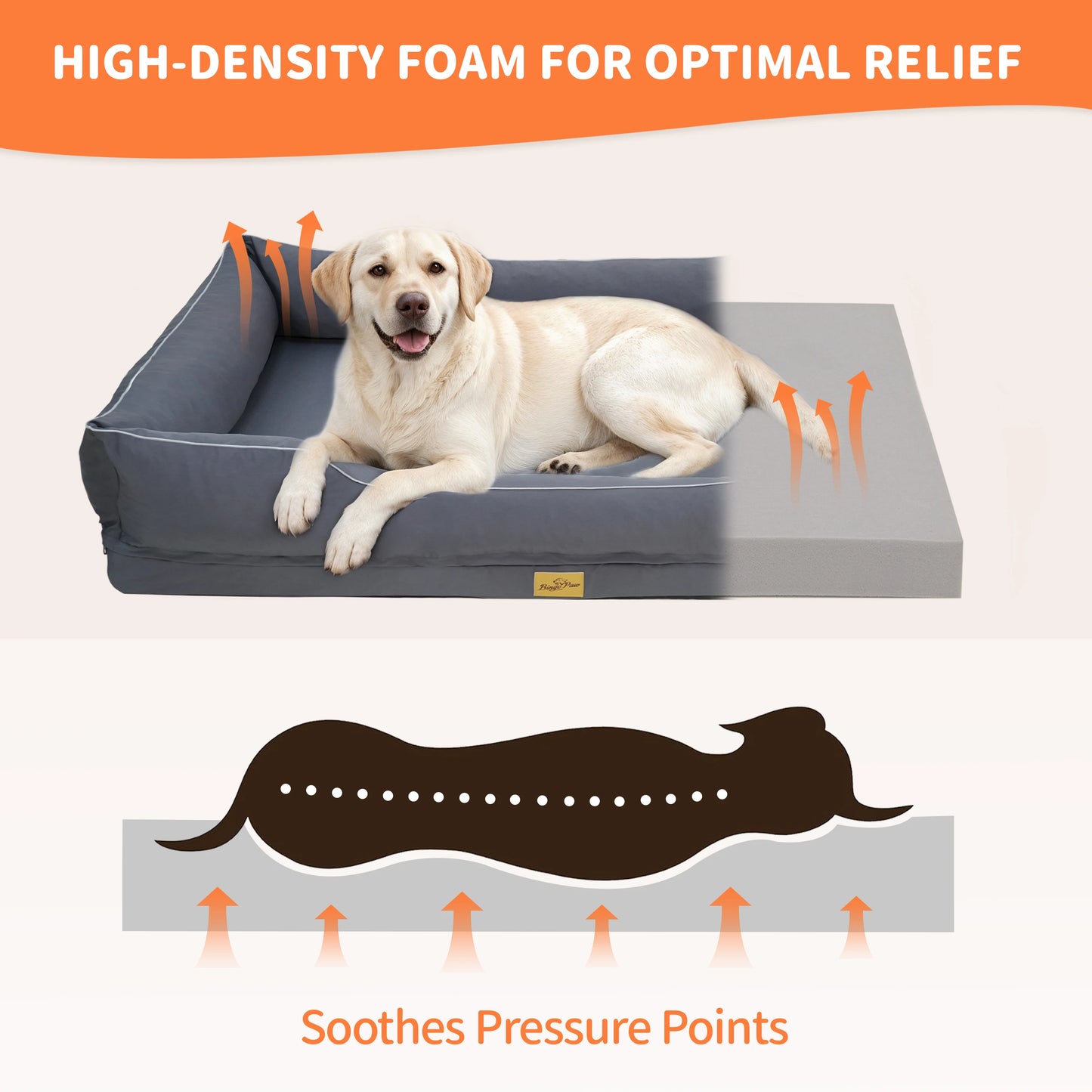 Large Orthopedic Dog Bed Pet Sofa with Bolster Sides Waterproof Liner Pet Couch with Washable Removable Cover and Non-Slip Bottom