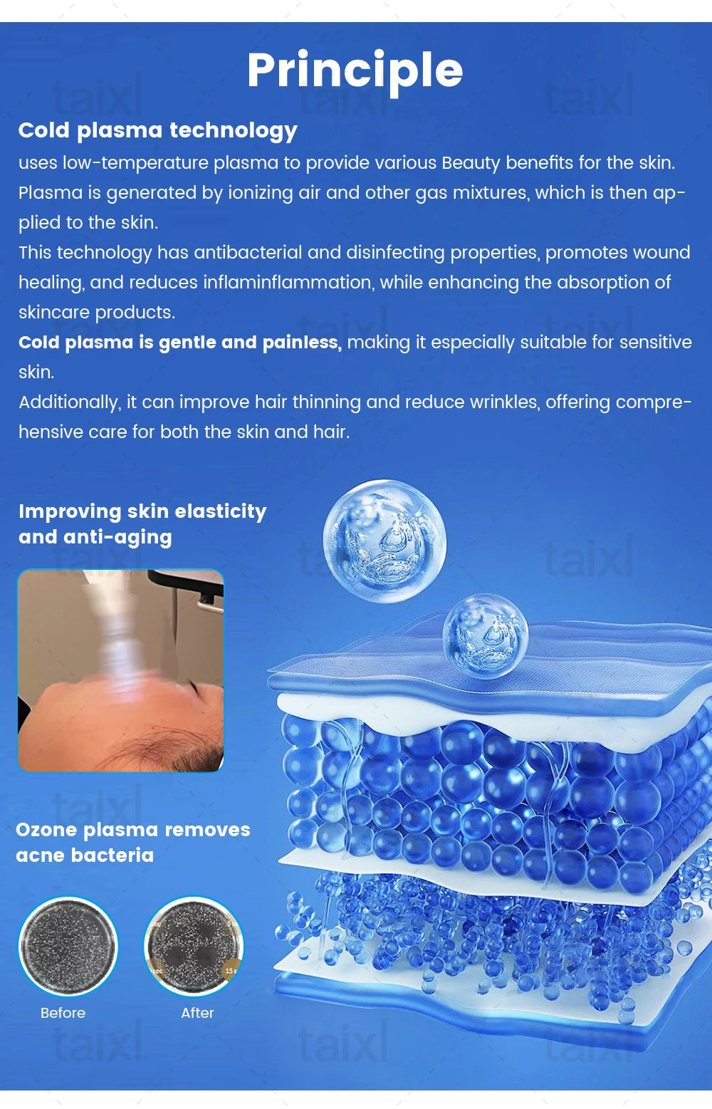 Cold Hot Plasma 8in1 Facial Machine Diamond Stamp Ozone Skin Rejuvenation Anti-Aging Acne Treatment RF Lifting Beauty Equipment