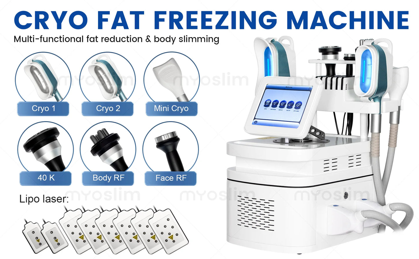 MYOSLIM Multi-Function Body Shaping Device With 8 Silicone Heads Ultrasonic