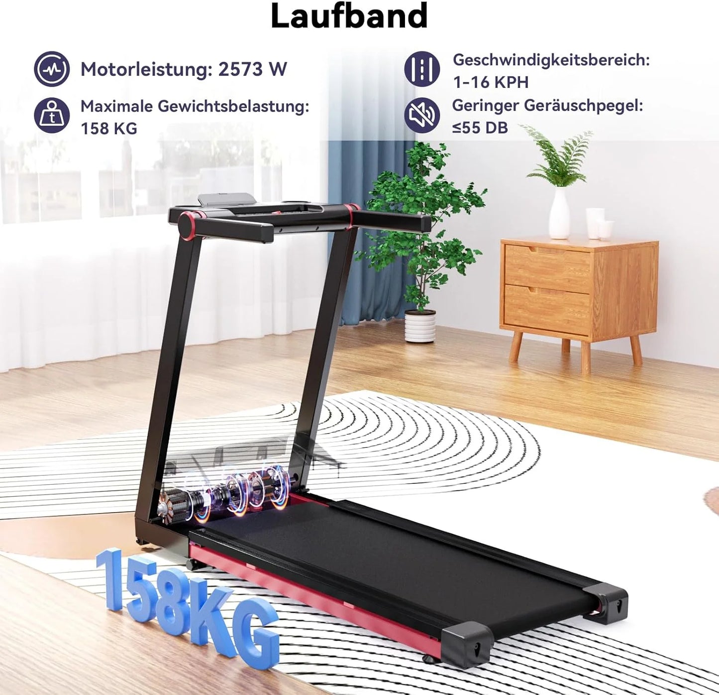 Superun 3.5HP Foldable Treadmill With 6 Percent Incline App Control