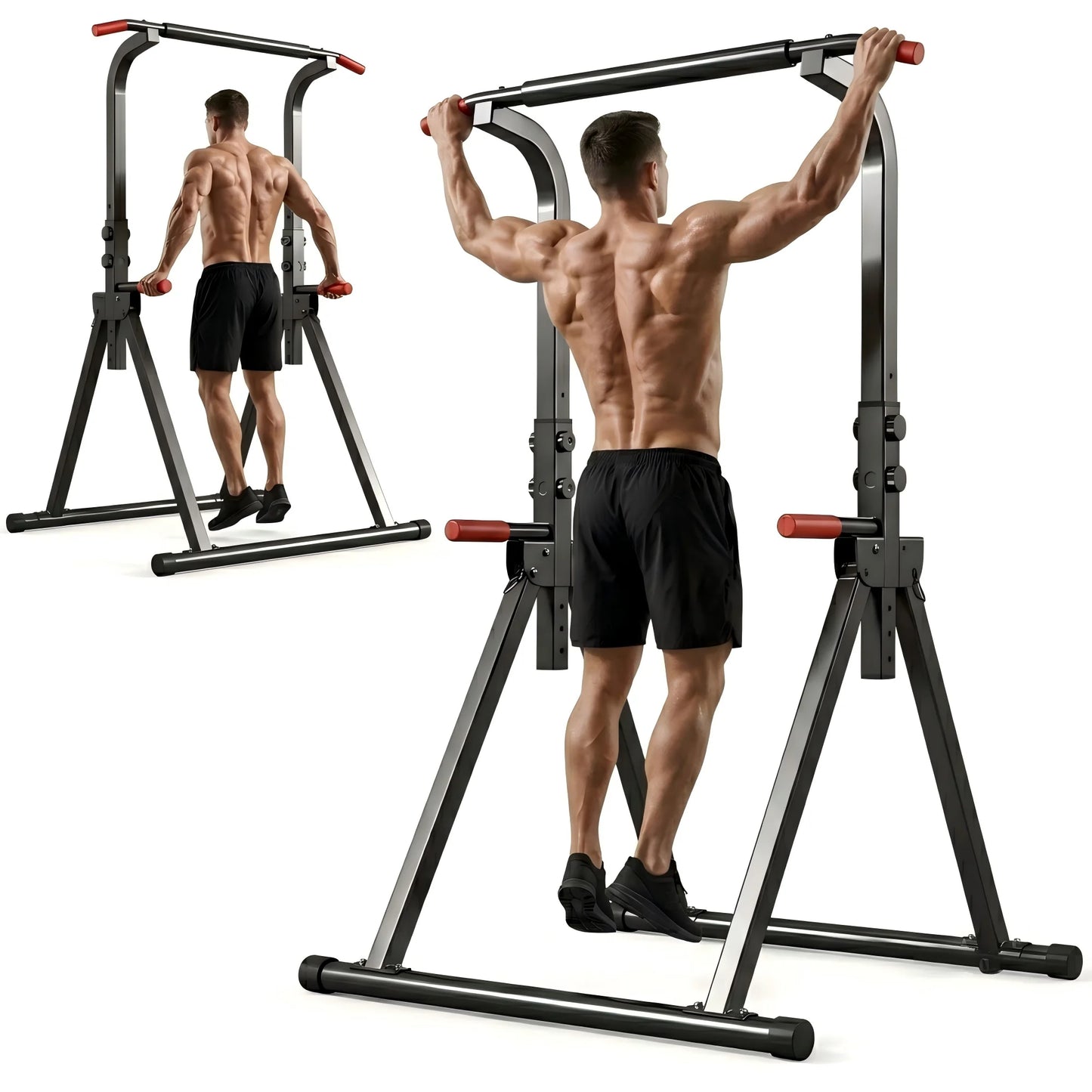 Foldable Power Tower Pull Up Bar Dip Station Strength Home Gym
