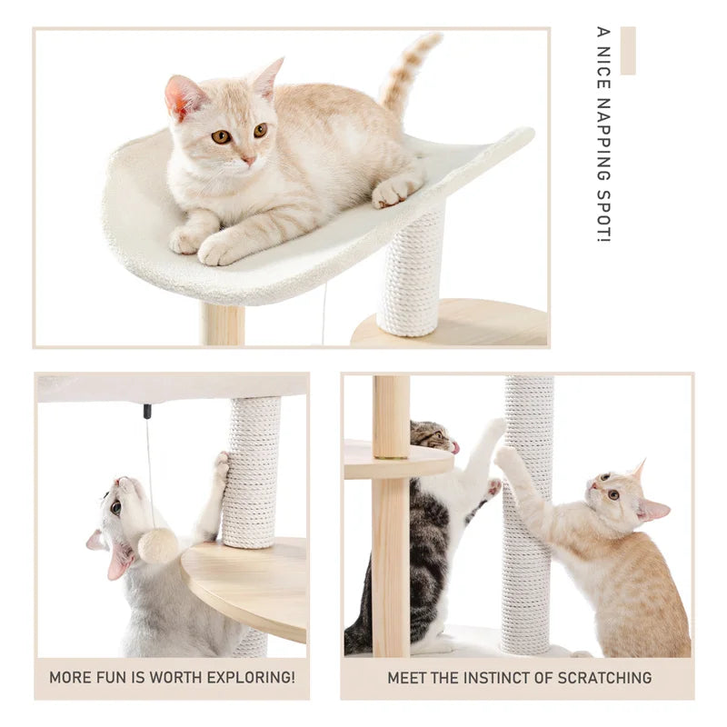 PAWZ Road Modern Wooden Cat Tree Tower With Scratching Post