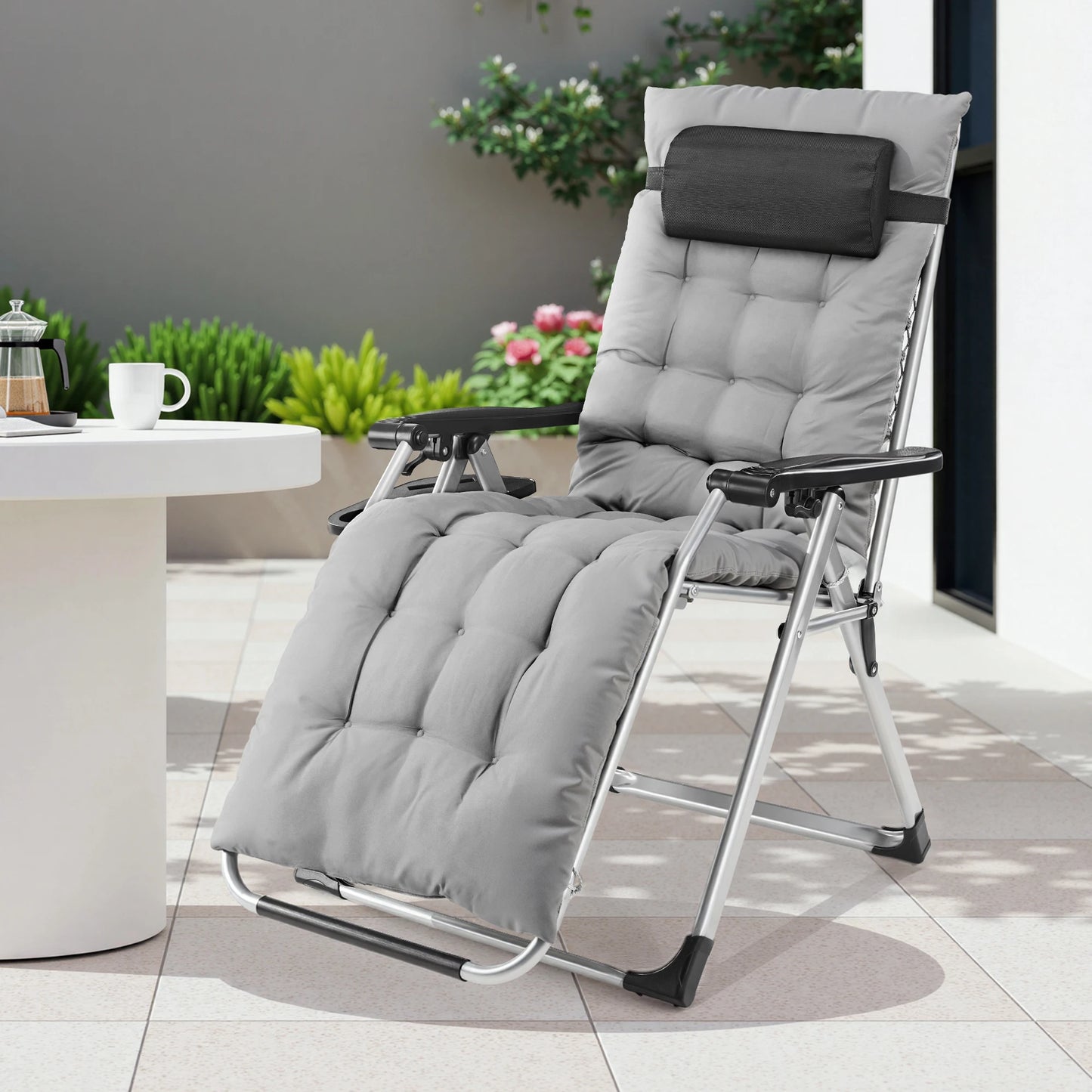 JHK Zero Gravity Outdoor Recliner With Cup Holder Trays