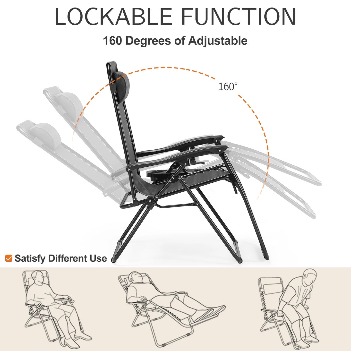 JHK Zero Gravity Outdoor Recliner With Cup Holder Trays