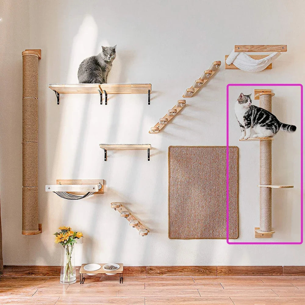 Wall Mounted Cat Tree With Sisal Scratching Posts And Hammock