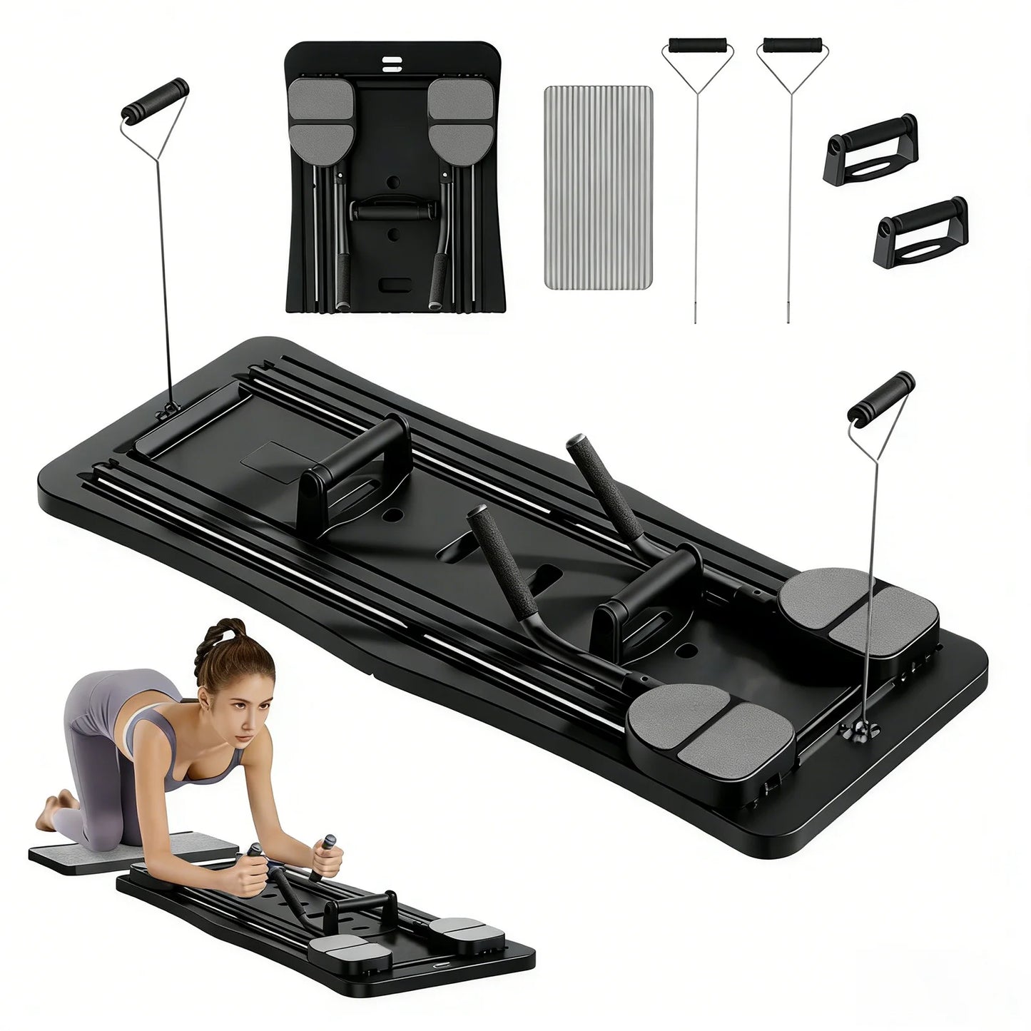 Portable Foldable Workout Board With Resistance Bands And Handles