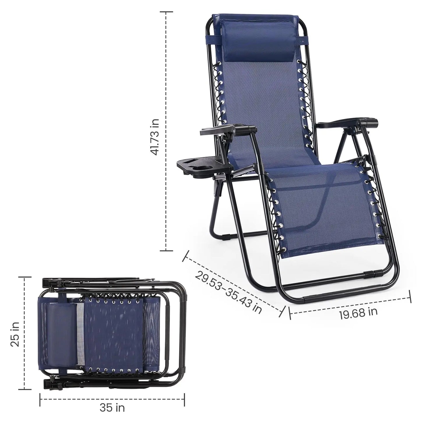 JHK Zero Gravity Outdoor Recliner With Cup Holder Trays