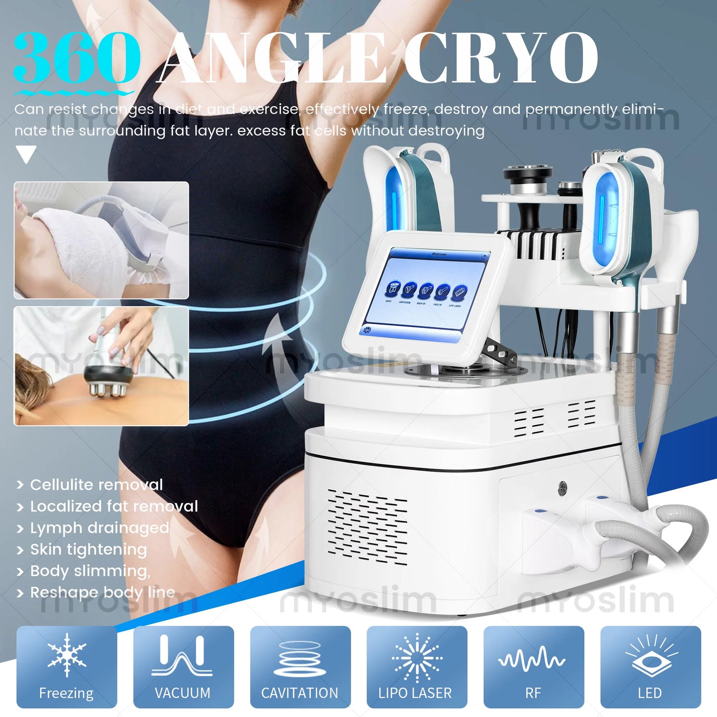 MYOSLIM Multi-Function Body Shaping Device With 8 Silicone Heads Ultrasonic