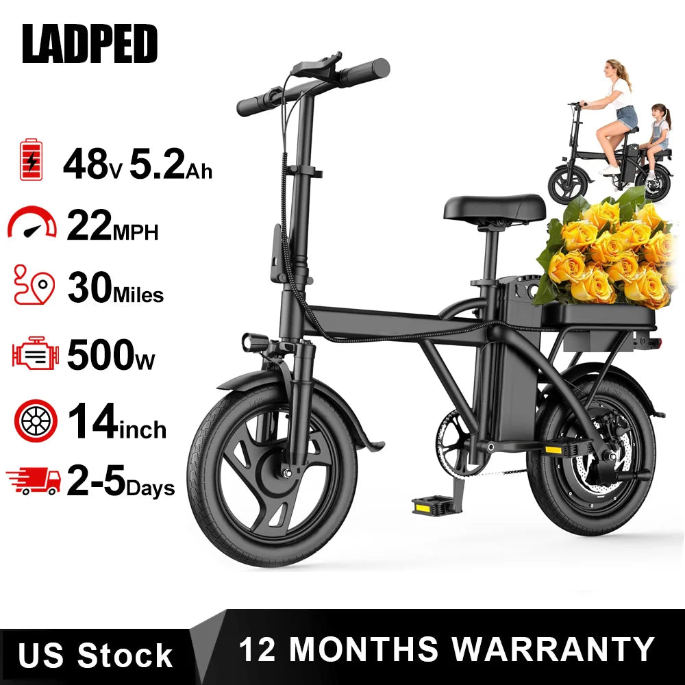 Ladped Foldable Dual Seat Electric Bike With 500W Motor