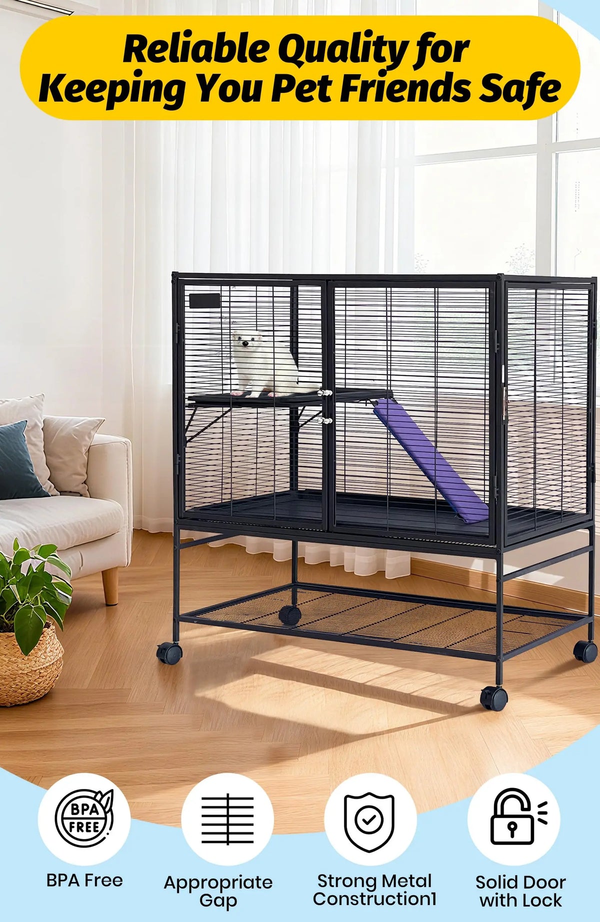 HiMISS Small Animal Cage with Removable Ramp and Tray