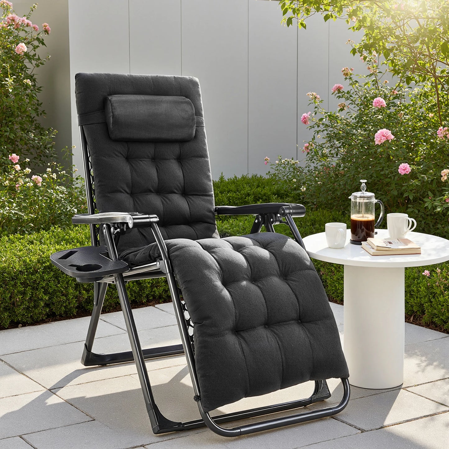 JHK Zero Gravity Outdoor Recliner With Cup Holder Trays