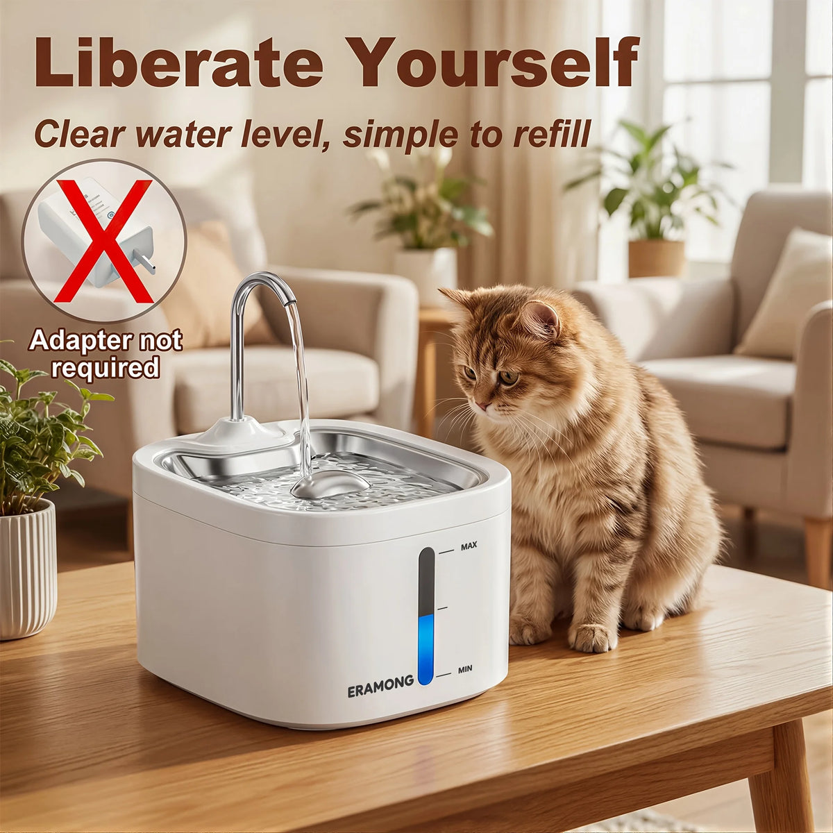 Automatic Cat Water Fountain With Stainless Steel Tray and Dispenser