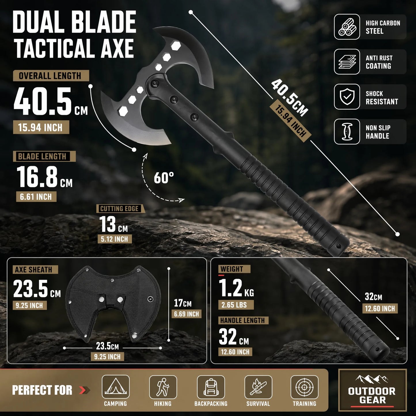 Versatile Double Edged Tactical Axes For Camping And Chopping