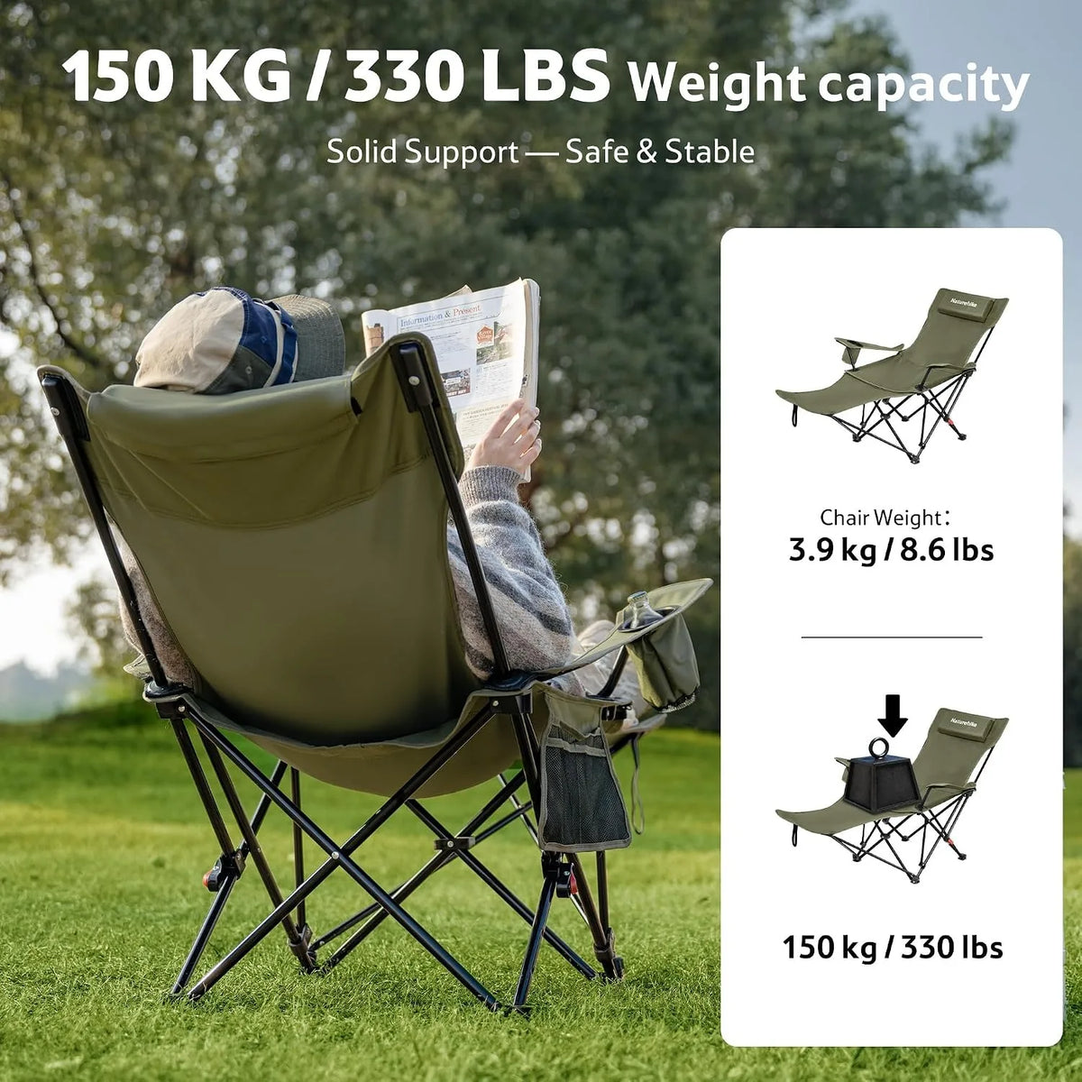 Naturehike Adjustable Folding Reclining Camping Chair With Footrest