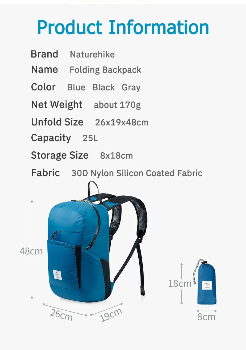 Naturehike Ultralight Foldable Waterproof Outdoor Travel Backpack