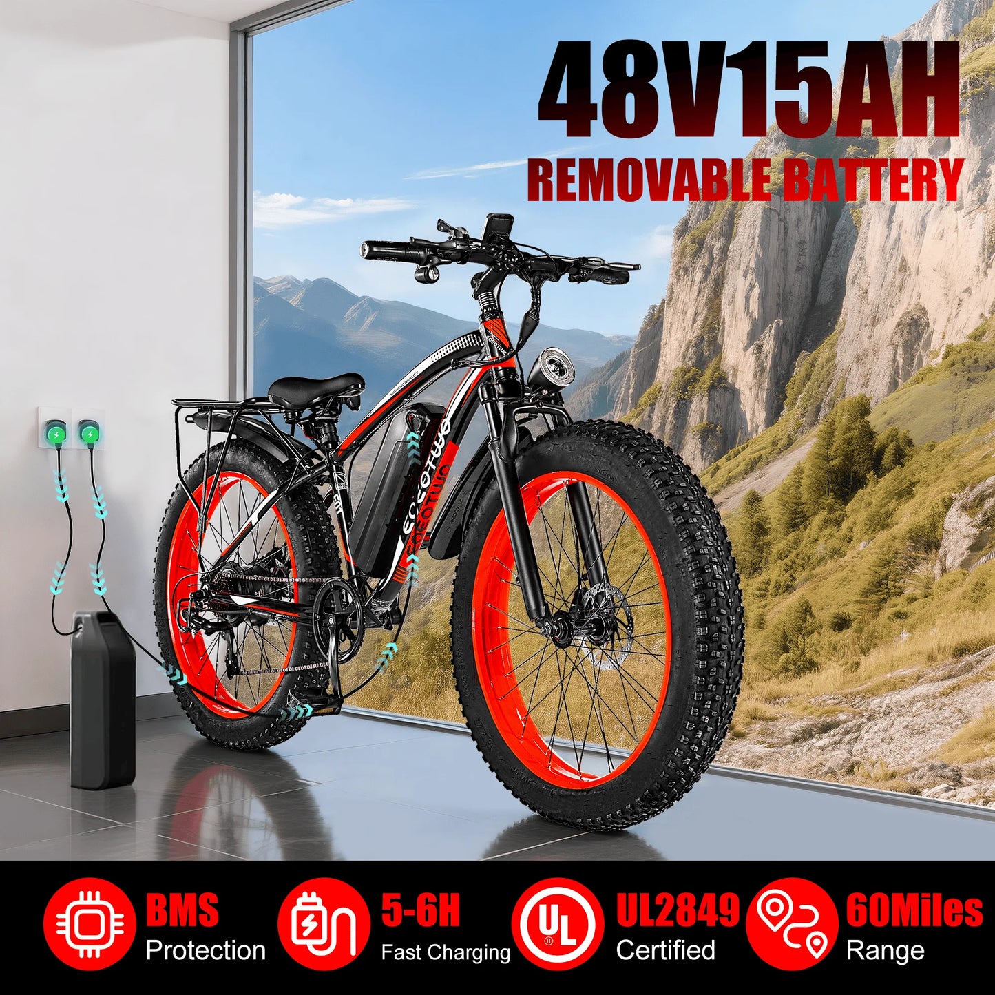 EOEOTWO E01 1000W Fat Tire Electric Bike Adults Extended Range