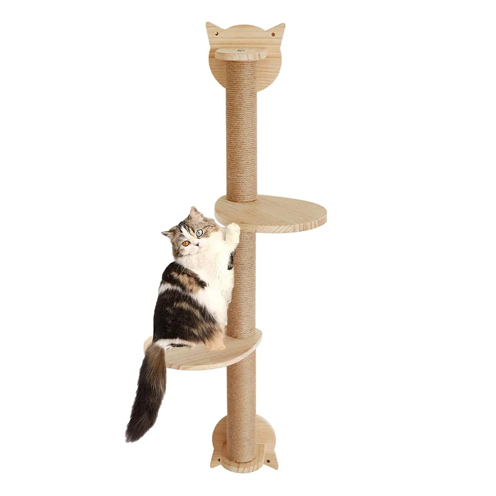 Wall Mounted Cat Tree With Sisal Scratching Posts And Hammock
