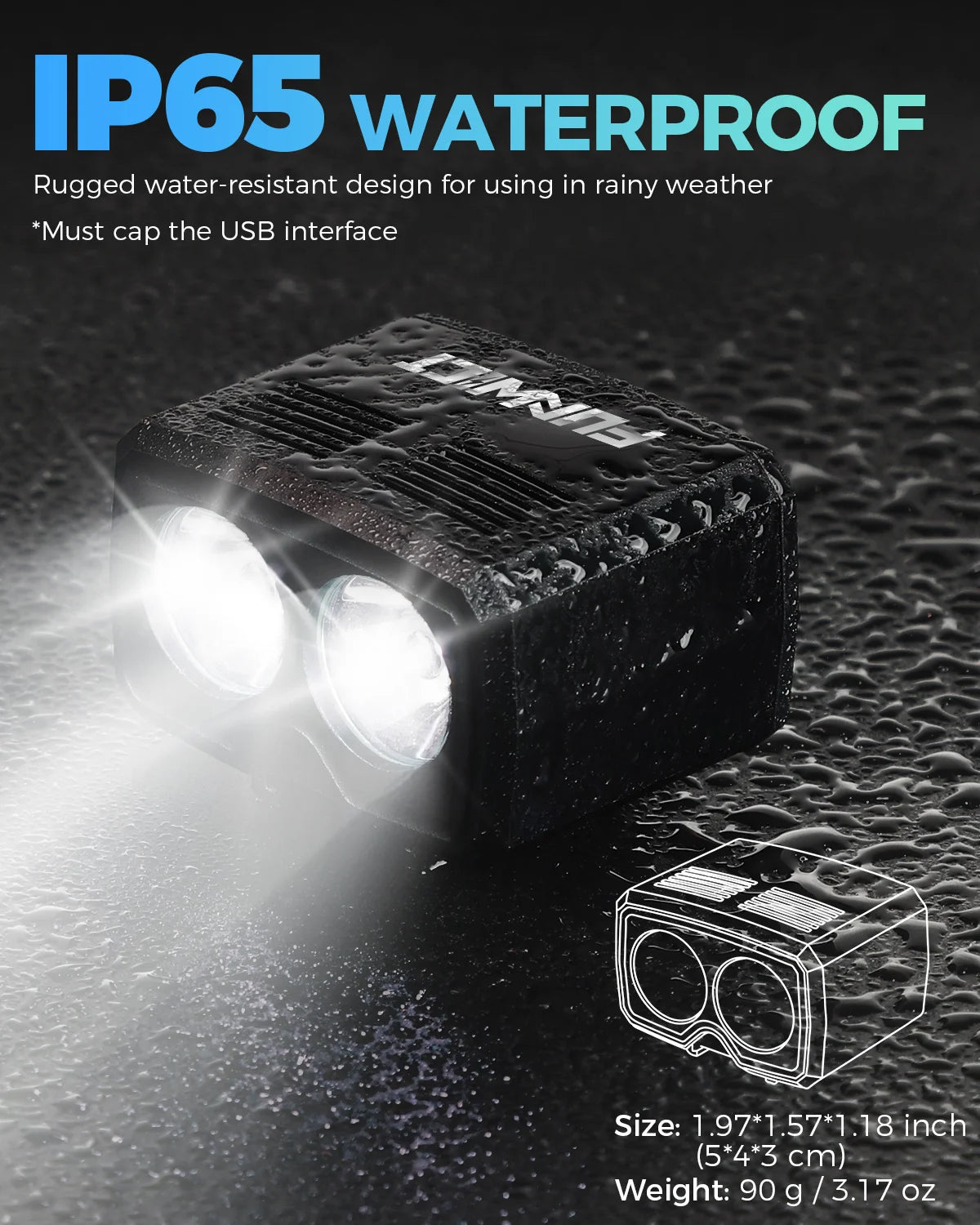 FUNWICT Waterproof USB Rechargeable LED Bicycle Headlight for Night Cycling