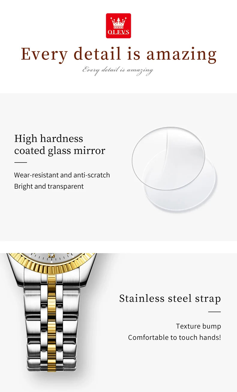 OLEVS Women's Watches Luxury Diamond Elegant Women Wristwatch Stainless Steel Waterproof Luminous Ladies Watch Jewelry Set