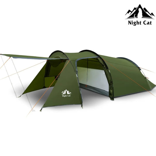 Night Cat 4 Person Family Tent With Porch Waterproof Camping