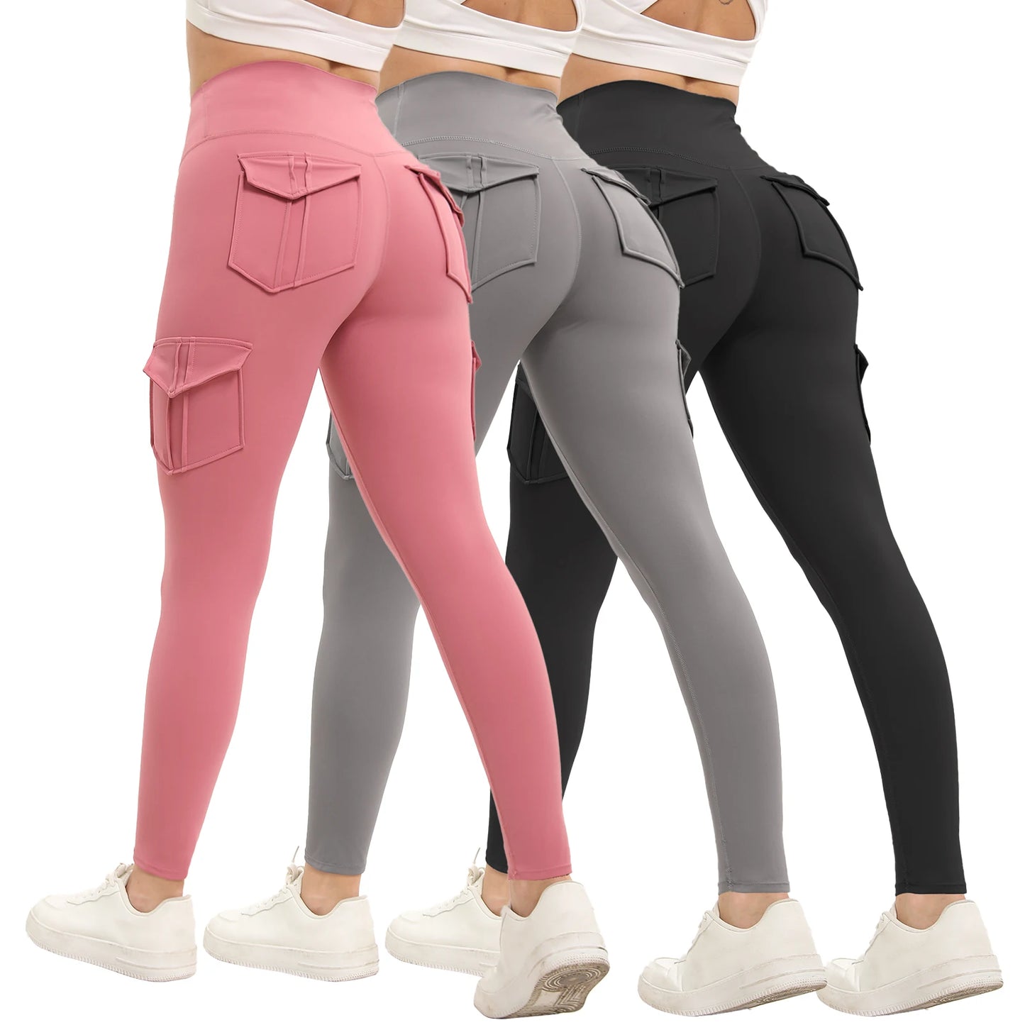 Three Pack Women's High Waist Leggings With Pockets