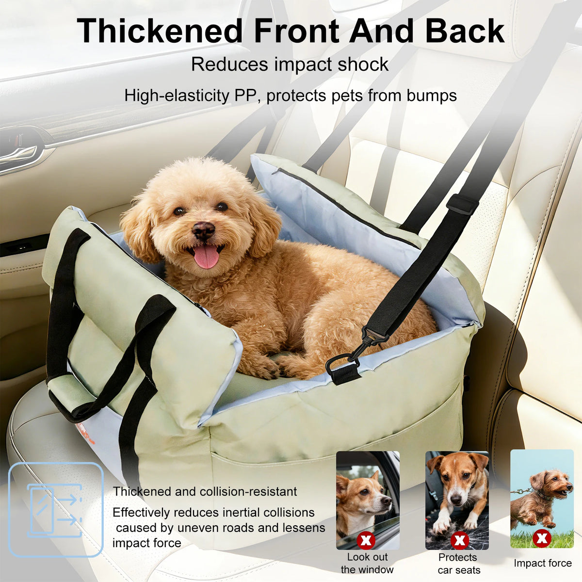 BORWART Portable Dog Car Booster Seat With Safety Belt Washable Cover