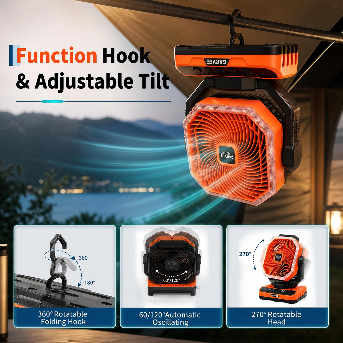 HiMISS Portable Camping Fan with LED Light Remote and Timer