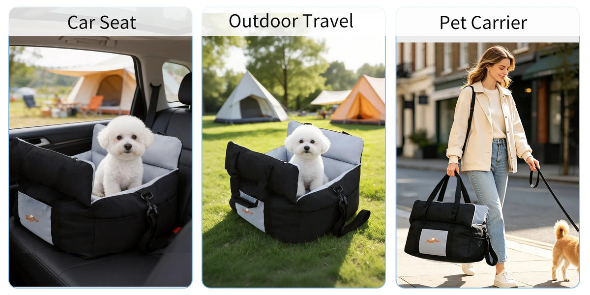 BORWART Portable Dog Car Booster Seat With Safety Belt Washable Cover