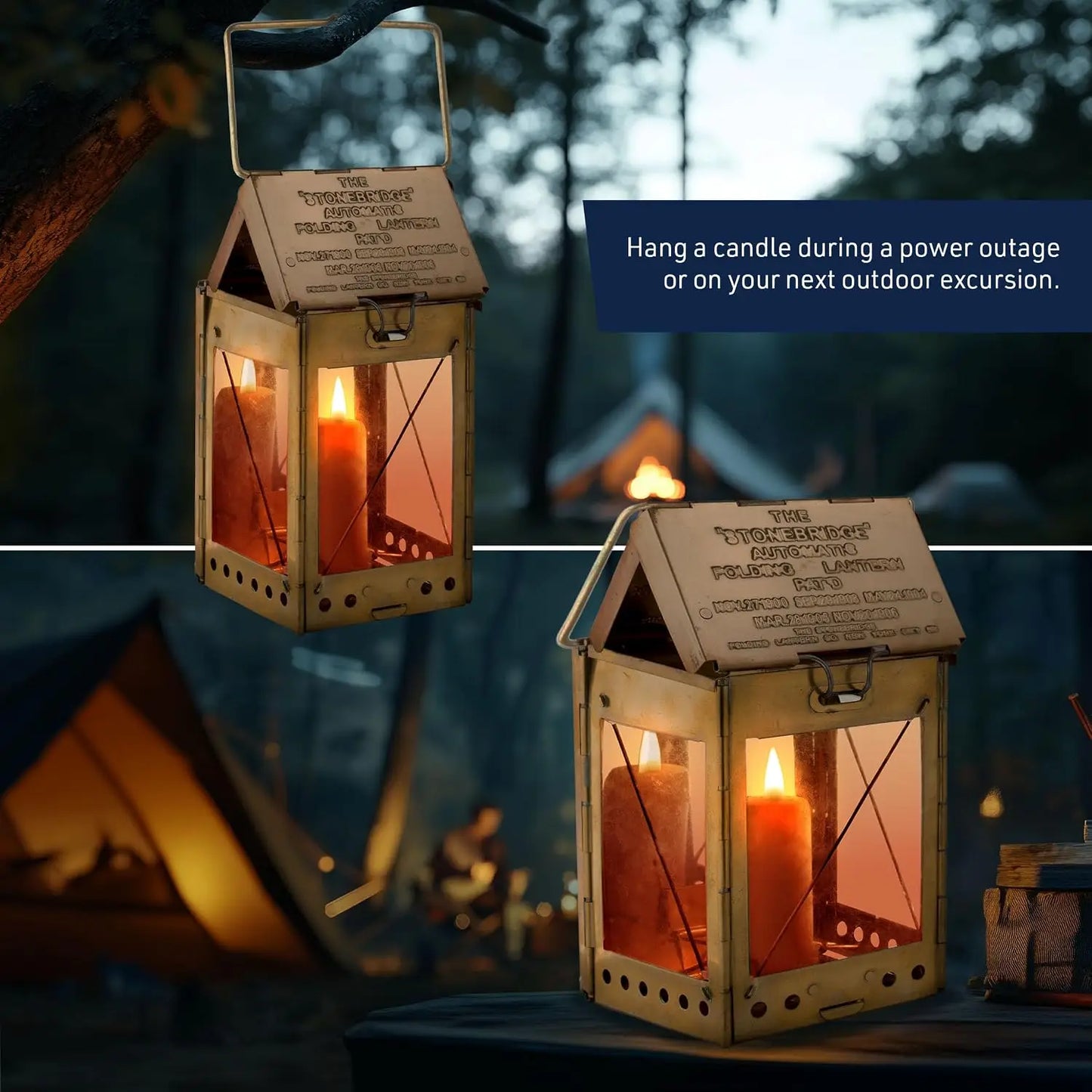 Vintage Folding Brass Camping Lantern With Hanging Handle Emergency Light