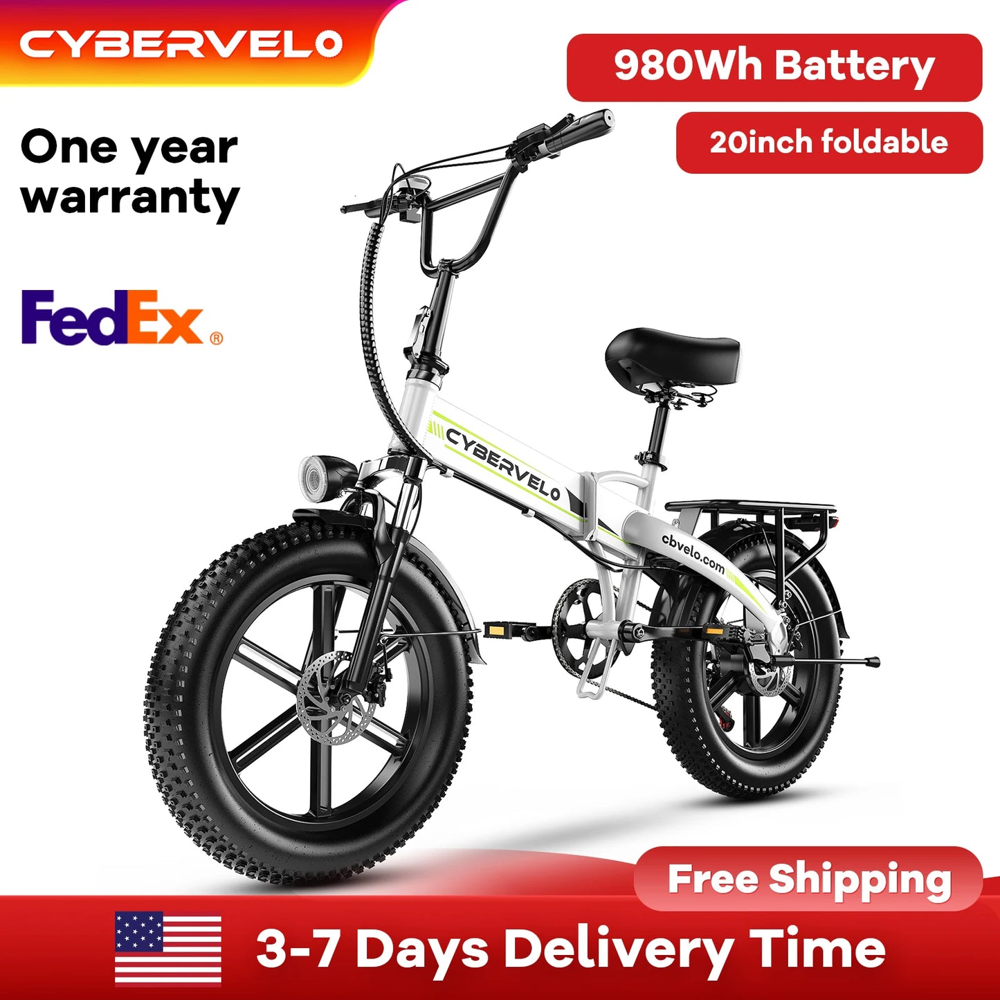 Cybervelo 1000W Folding Electric Bike With Long Range Battery