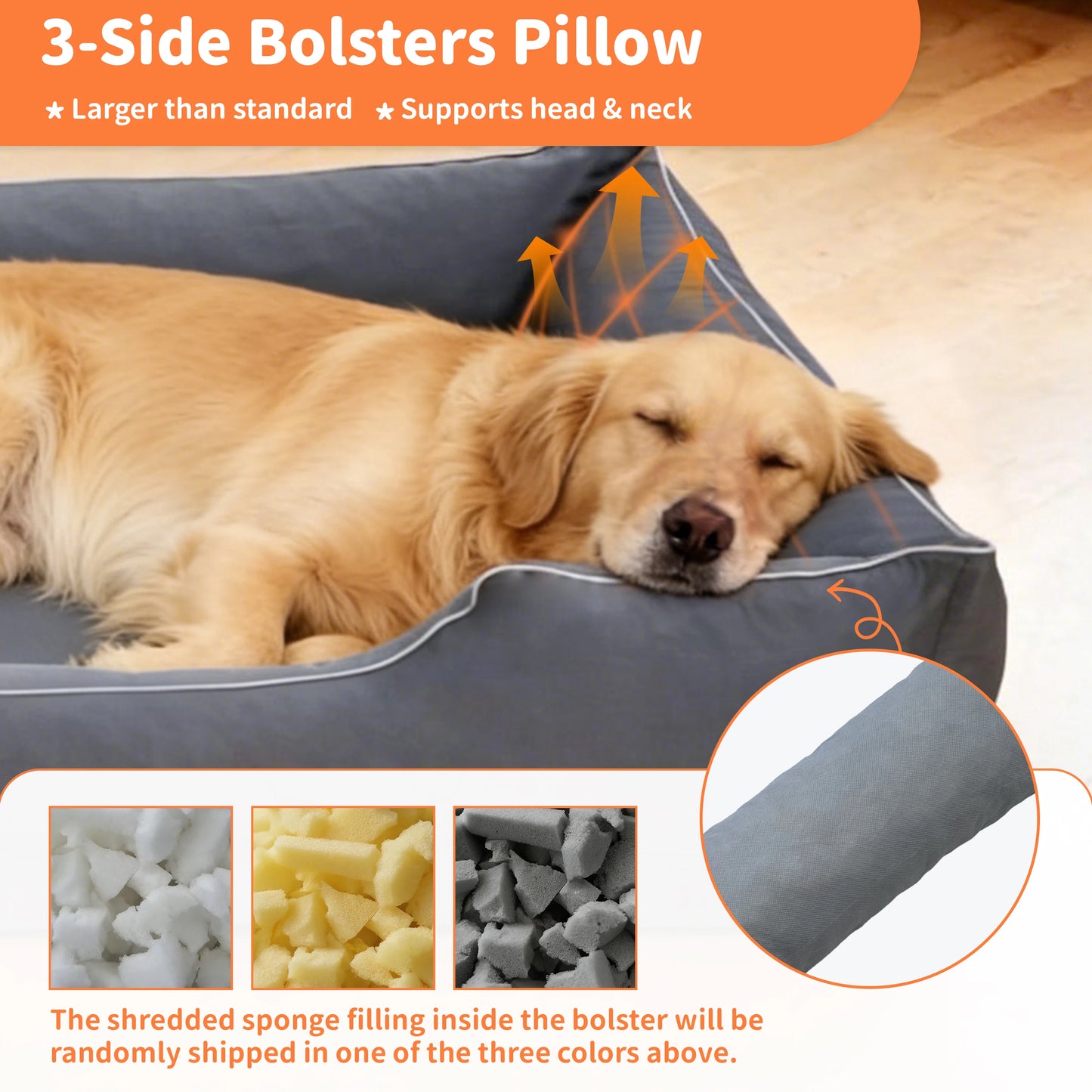Large Orthopedic Dog Bed Pet Sofa with Bolster Sides Waterproof Liner Pet Couch with Washable Removable Cover and Non-Slip Bottom