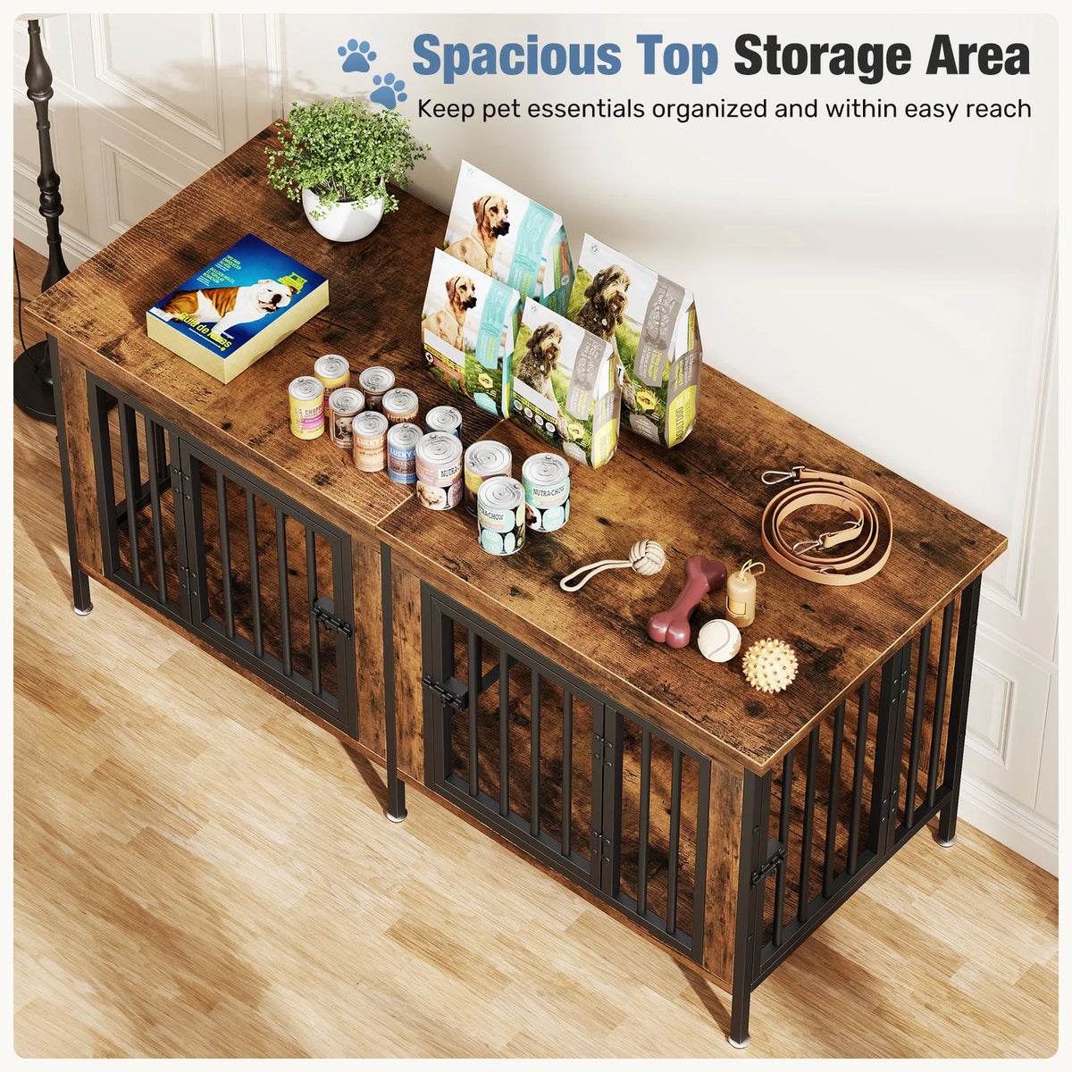 JHK Wooden Double Door Dog Kennel With Divider Furniture