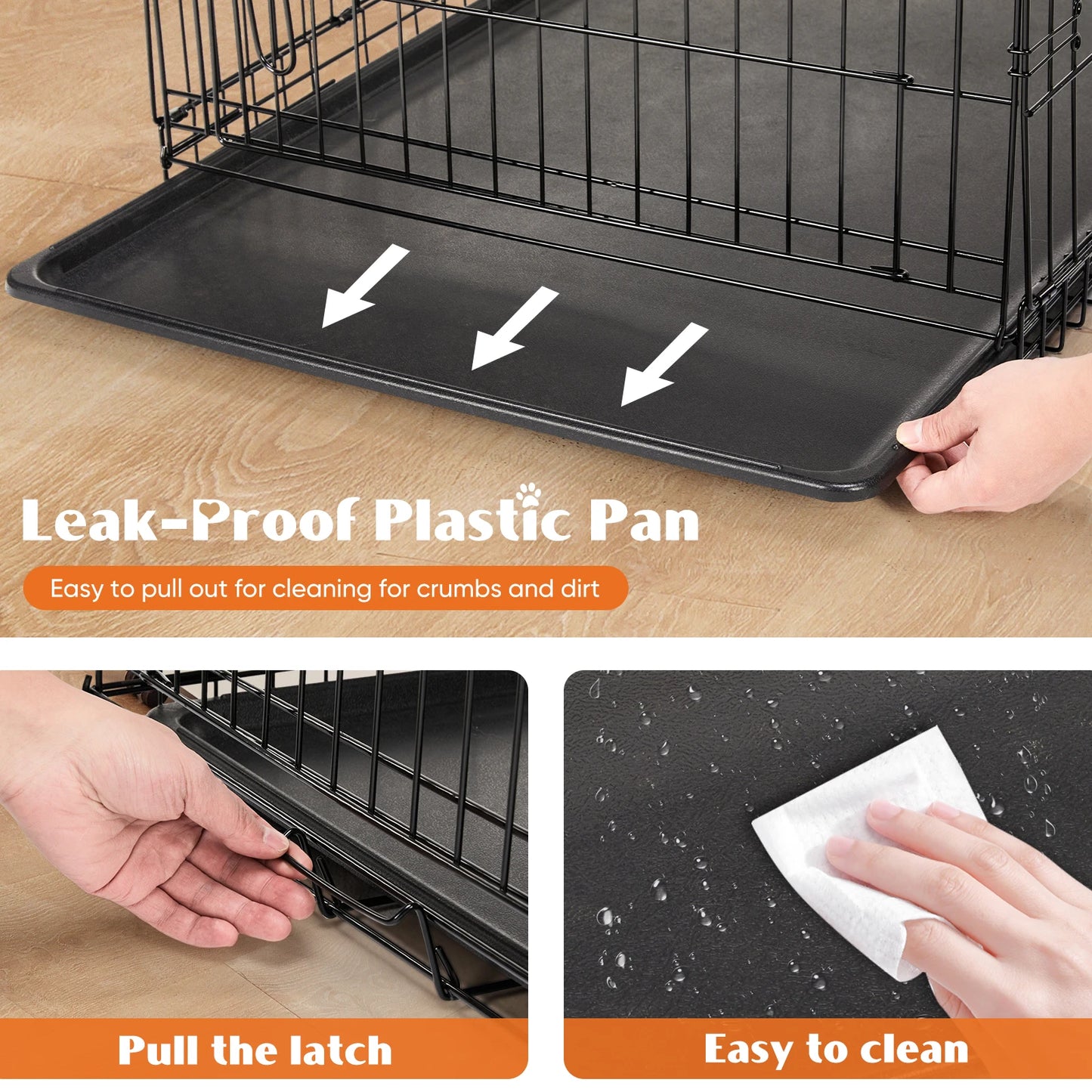 JHK 48 Inch Double Door Folding Metal Wire Dog Cage with Plastic Leak-Proof Pan Tray Extra Large Pet Kennel for Outdoor Travel