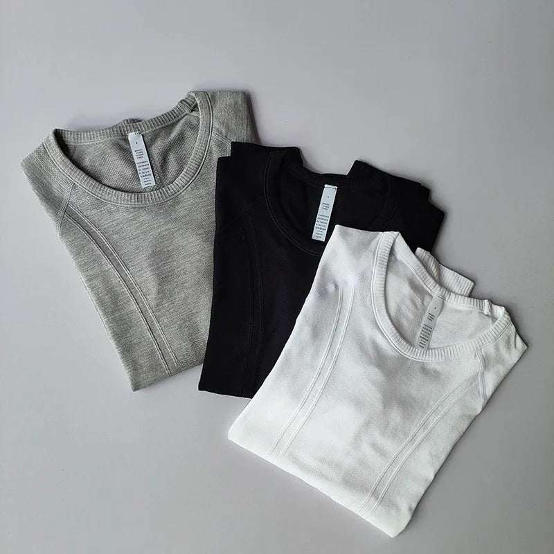 Women Seamless Yoga Top Round Neck Long Sleeve Fitness Shirt