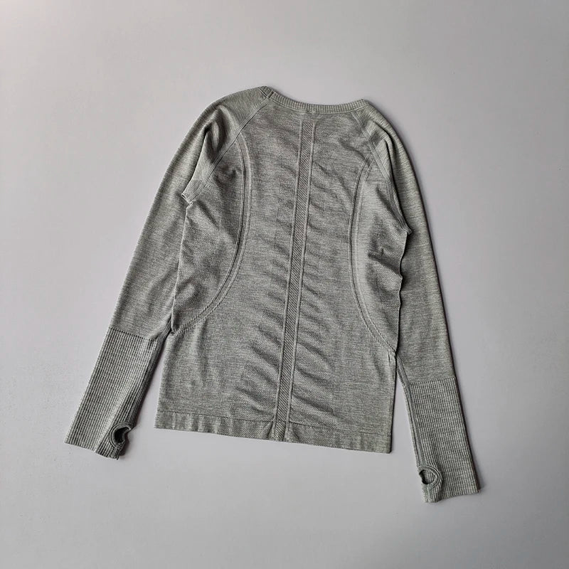 Women’s Yoga Top Seamless Round Neck Long Sleeve Workout Shirt