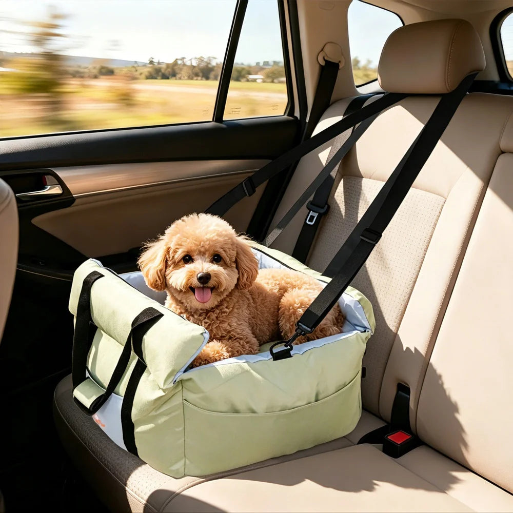 BORWART Portable Dog Car Booster Seat With Safety Belt Washable Cover