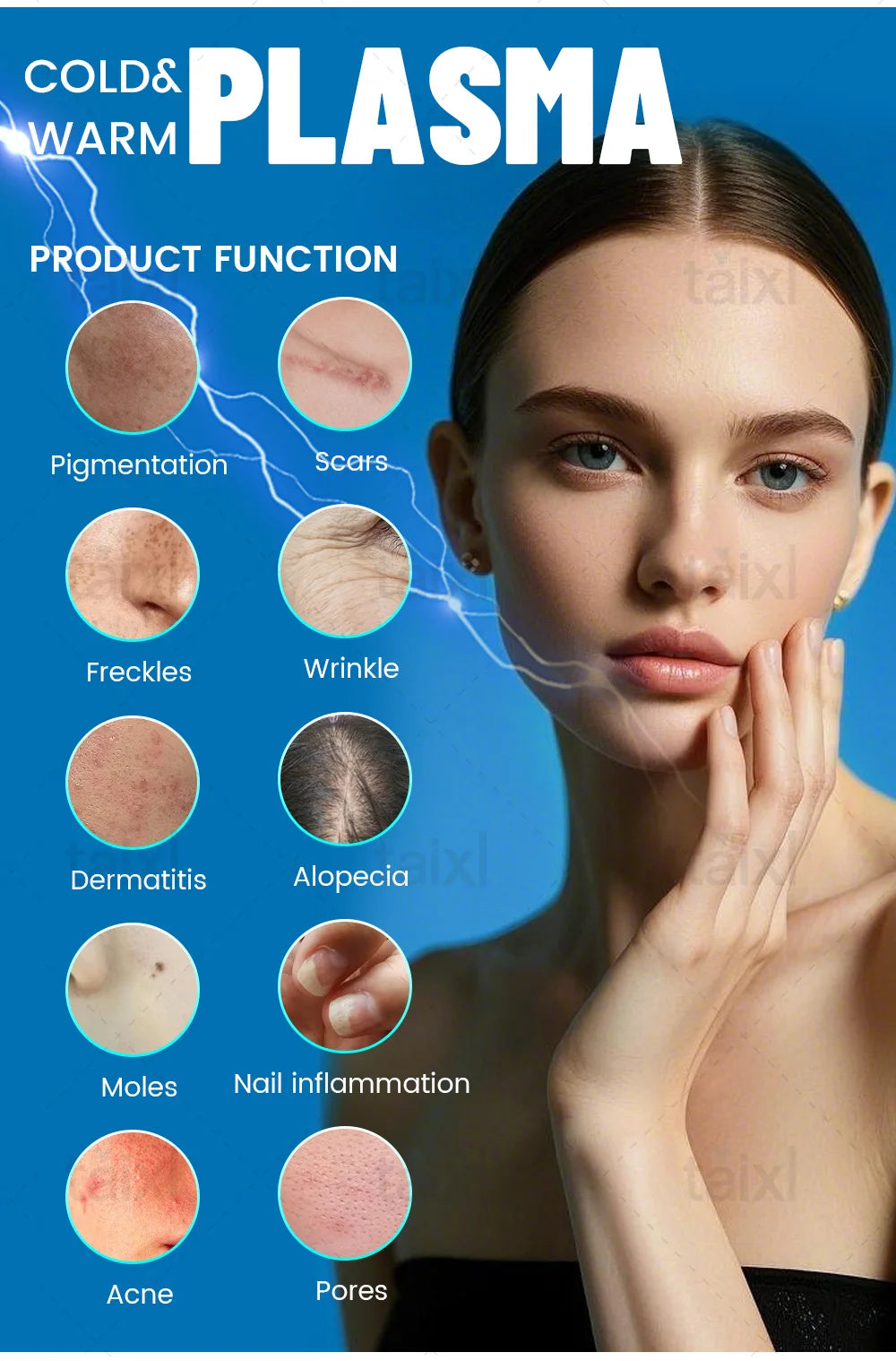 Cold Hot Plasma 8in1 Facial Machine Diamond Stamp Ozone Skin Rejuvenation Anti-Aging Acne Treatment RF Lifting Beauty Equipment