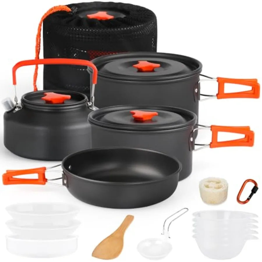 Camping Cookware Set Nonstick Lightweight Stackable Pots Pans Bowls
