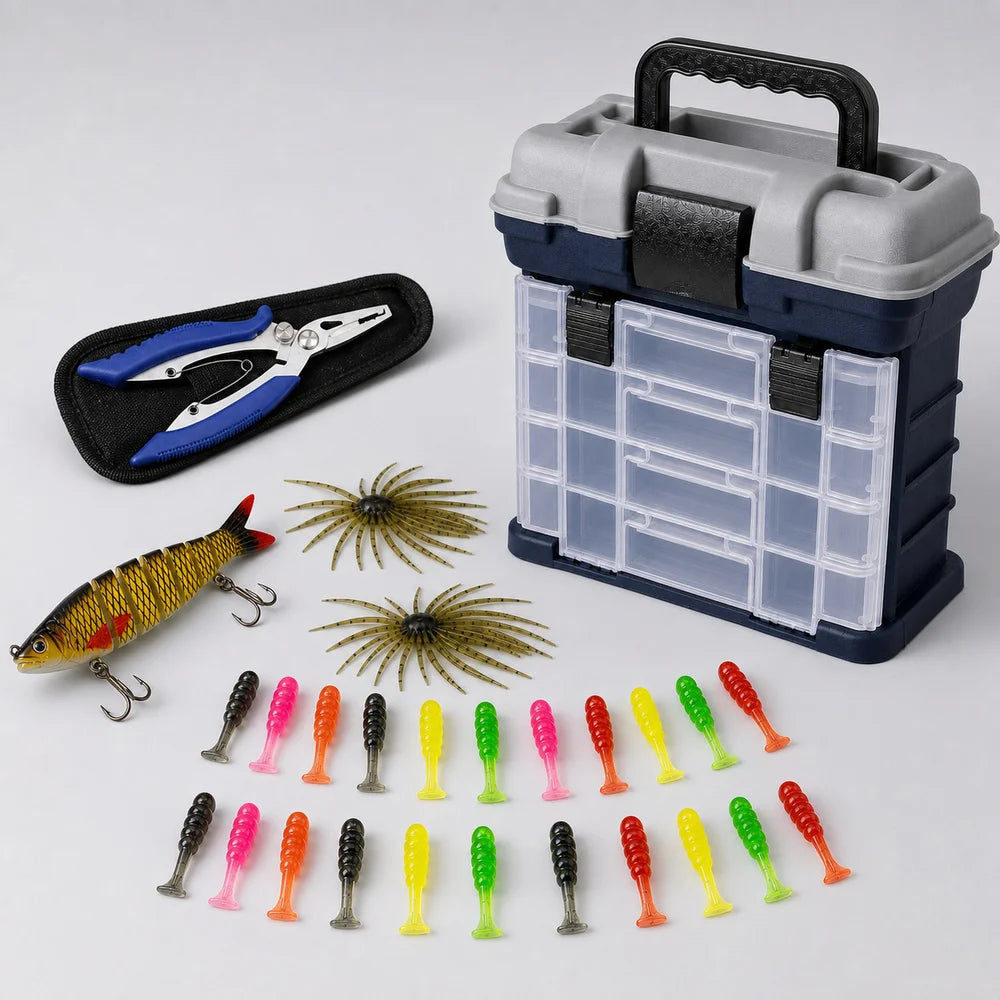 Portable Fishing Tackle Box Kit With Pliers And Lures Storage